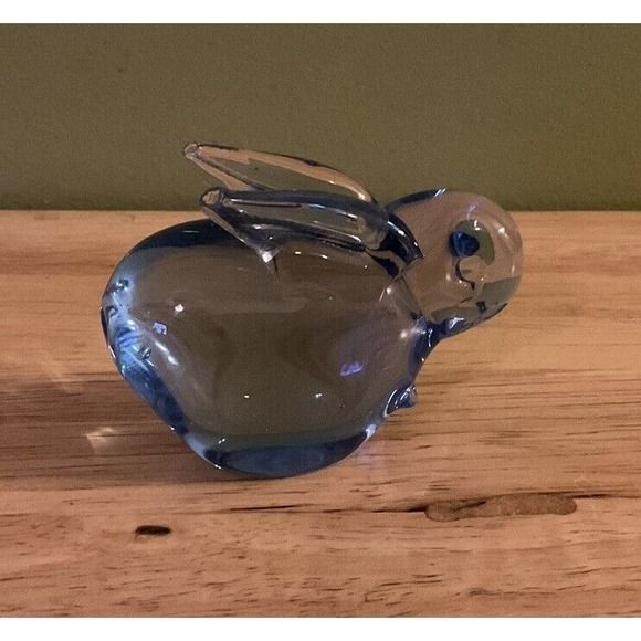 Vintage Hand Blown Glass Blue Rabbit Paperweight - Picture 1 of 6